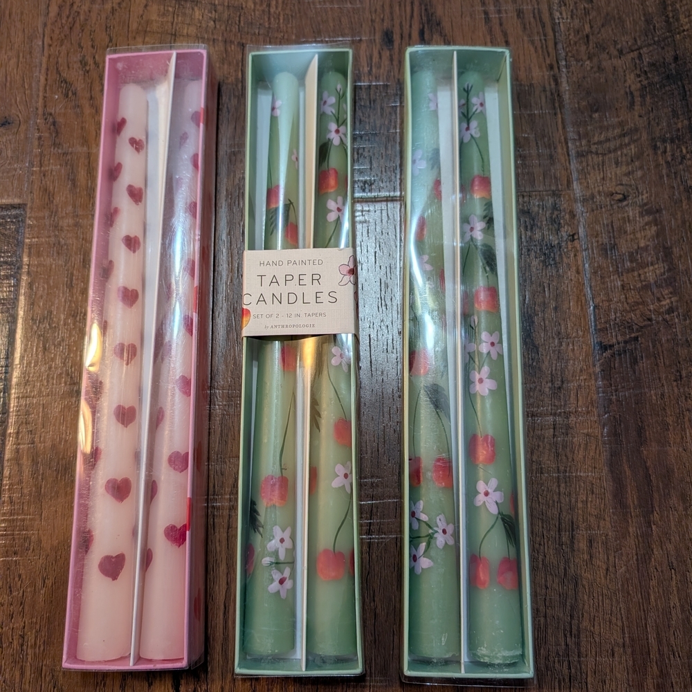 Anthropologie Handpainted Playful Springtime Taper Candles Set of 2 - Picture 3 of 4